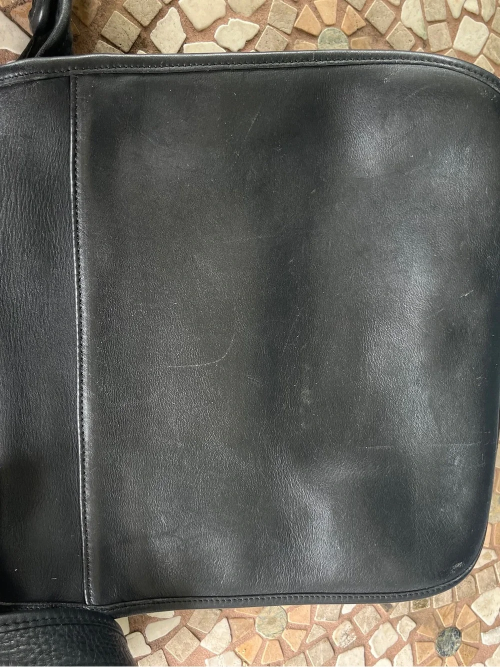 Black Leather Crossbody Saddle Bag with Gold Hardware